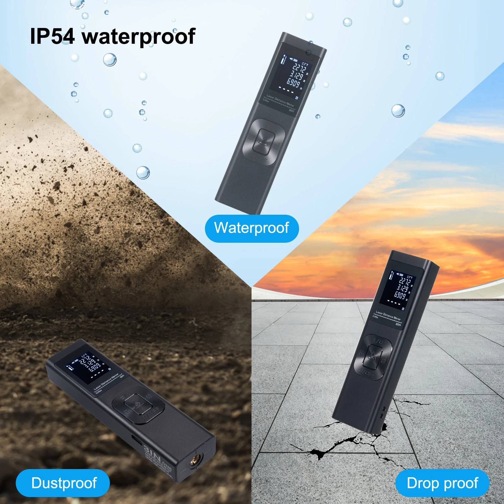 3in1 Laser Distance Meter Angle Measure Cross Line Laser Level Rechargeable Inclinometer Electric Angle Sensor Backlit LCD laser rangefinder distance meter