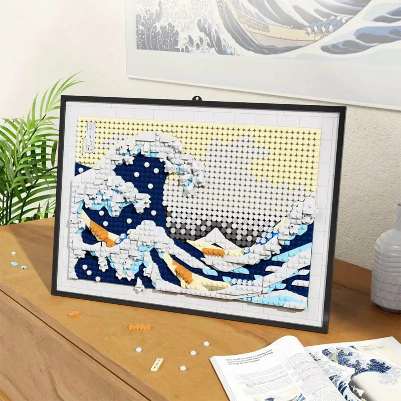 In Stock Creatività The Great Wave Building Blocks 2.5D Pittura Compatibile 31208 Moc Idea Art Bricks Toys For Children Gift Set