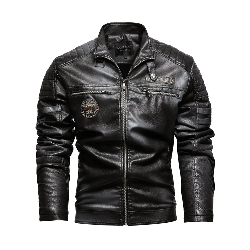 Men's Leather Jackets Autumn And Winter Casual Motorcycle Slim PU Jacket Biker Leather Warm Overcoat