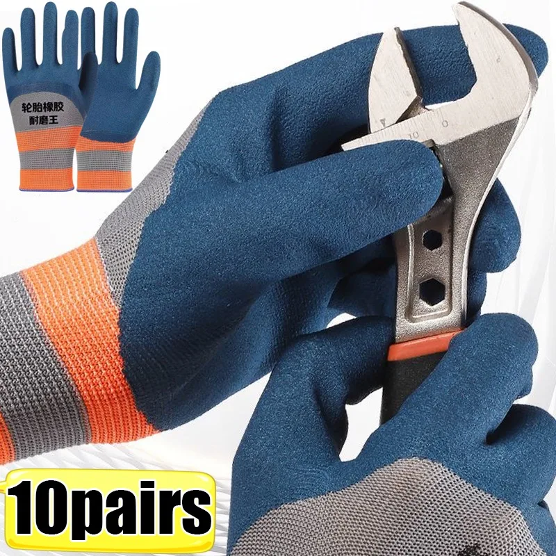 Tire Rubber Gloves Wear-resistant Non-slip Gloves Nylon Work Coldproof Protection Gardening Safety Glove 10/1pairs safety work gloves