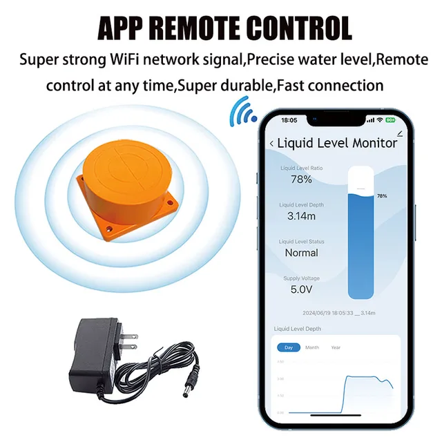 Capteur De Niveau D'eau Ultrasonique Intelligent Tuya WiFi, Prise UE