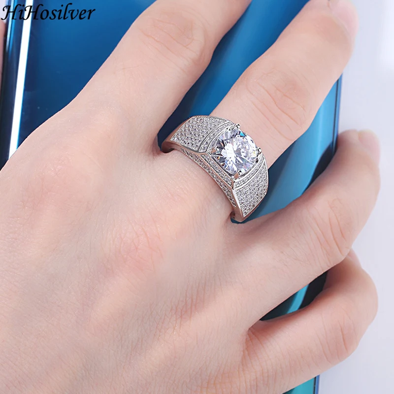 

HiHosilver 925 Silver Needle Women's Trendy High-quality Jewelry Original Wide Crystal Zircon Ring HS0114
