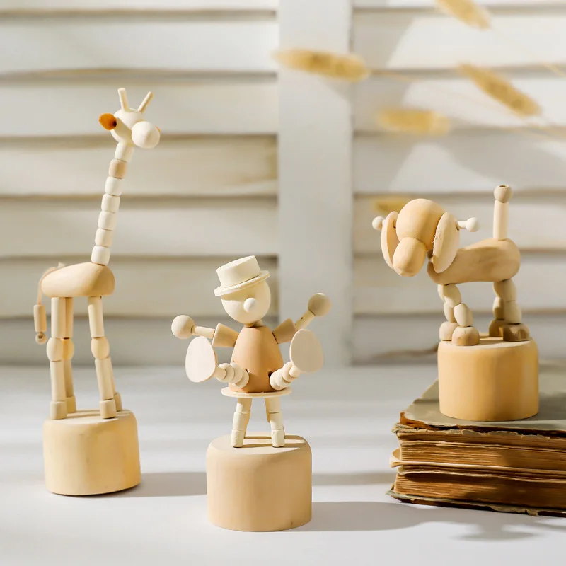 Cartoon wooden artwork movable puppet desktop figurine Ornaments clown horse giraffe dog statue crafts toy gifts home decoration 2 Cartoon wooden artwork movable puppet desktop figurine Ornaments clown horse giraffe dog statue crafts toy gifts home decoration 2