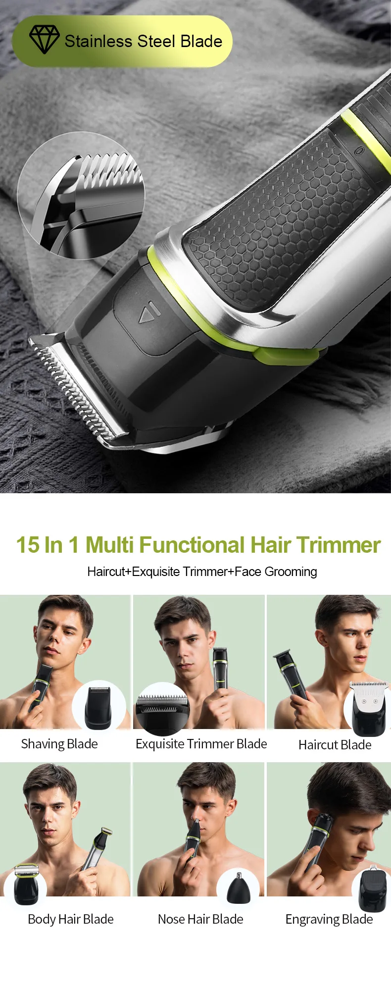 Description Picture 3 of itemHQ5951 Grooming Kit Hair Clipper Professional Beard Shaver for Men All in One Nose Ear Hair Trimmer Set with Travel Carry Bag