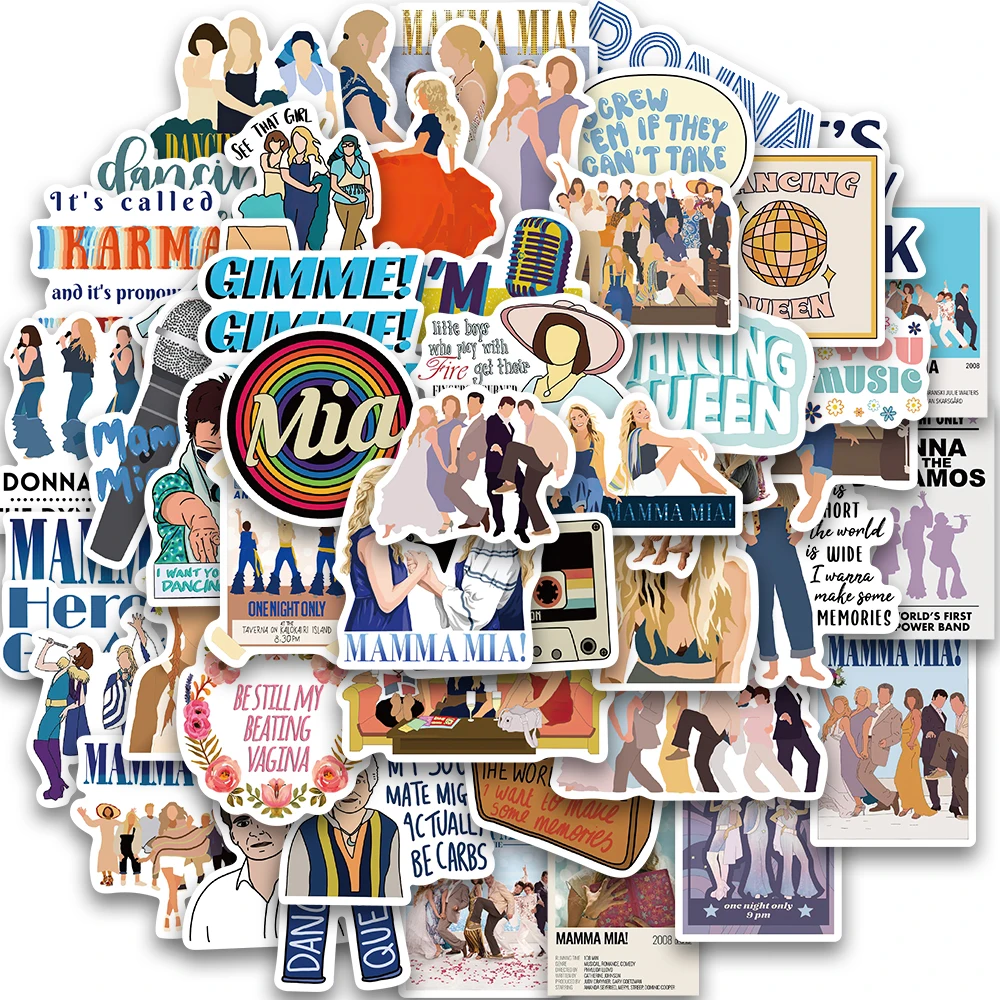 50PCS Mamma Mia Print Stickers wall stickers travel stickers Vintage Paper Graffiti Luggage Laptop Motorcycle Cafe Decoration Waterproof Car Kid Toy