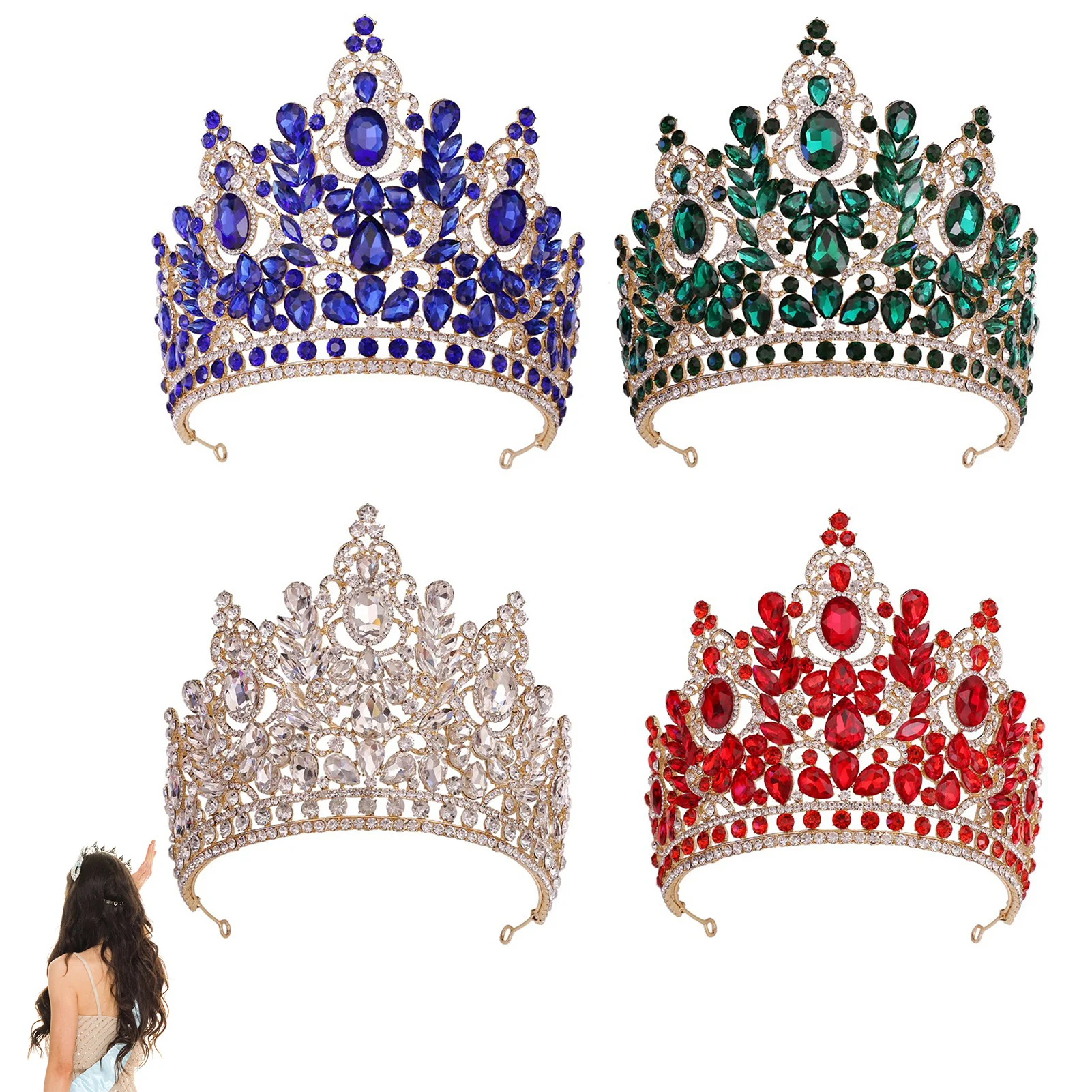 

Полная стандартная корона, свадебная тиара, блестящая женская Регулируемая корона для маскарада, бала, банкета, Косплея