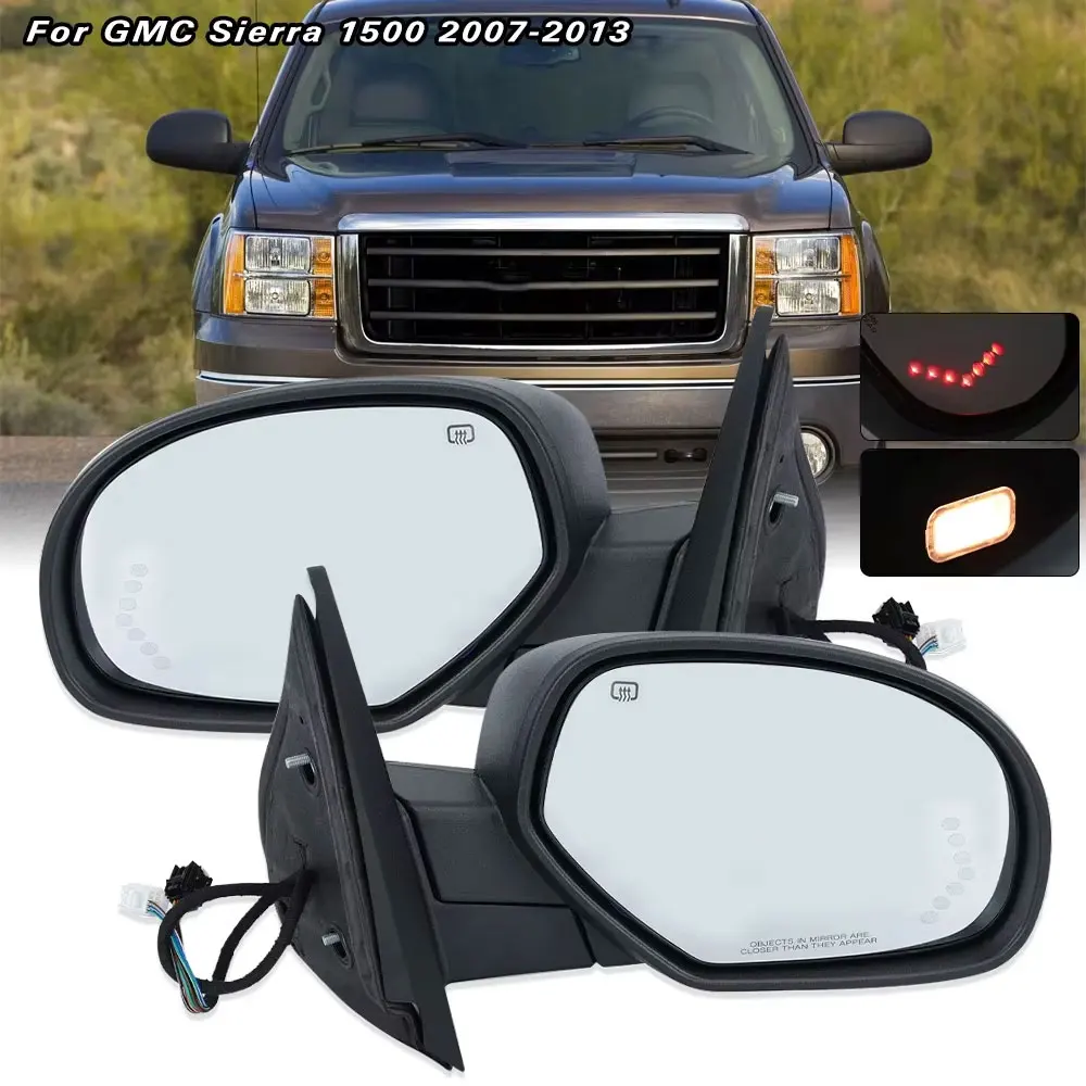 シボレーシルバラード 2500 2003 2004 ドアミラー 運転席と助手席側 ペア 電源 加熱 手動折りたたみ シグナル＆水たまりライト付き キャップ2個 ペイント可能 テ サイドミラー シボレー用シルバラード GMC 2003 2004 2005-2007 車の