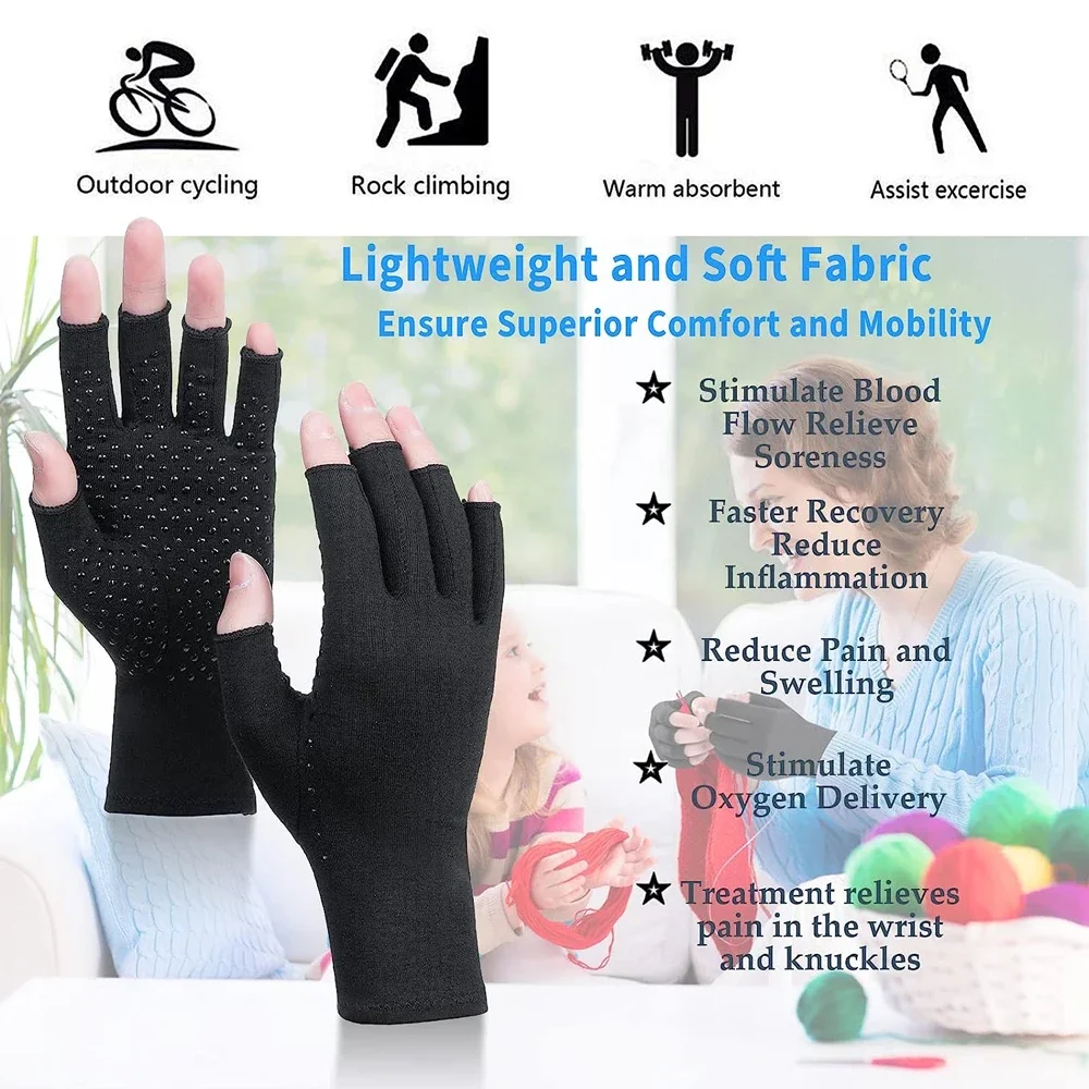 1Pair Arthritis Compression Gloves for Arthritis Rheumatoid Carpal Tunnel Anti-Slip Glue Compression Gloves for Work Women Men