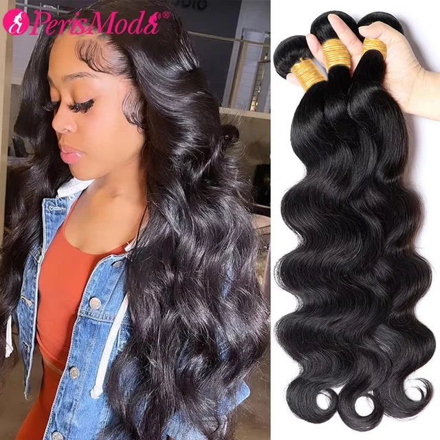 PerisModa – Extensions de cheveux humains 100 % naturels, brésiliens, noirs, ondulés, lots de 3/4, cheveux vierges, bruts 1
