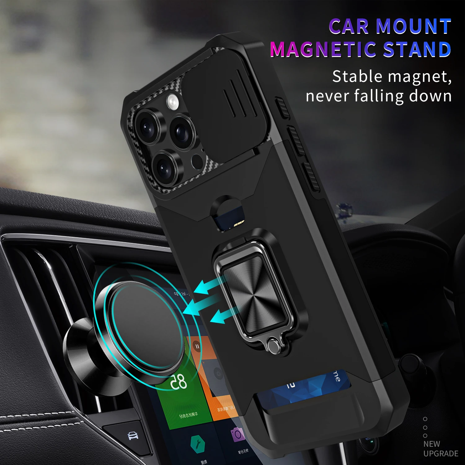Phone Case with Slide Camera Cover, Card Holder, Ring Stand, and Wallet Slot