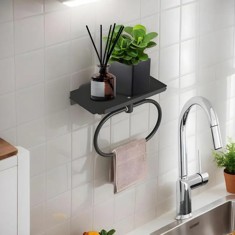Towel Ring Household Rag Holder Heavy Duty Bath Accessories No Drilling Wall Mounted Towel Hanger With Shelf For Bathroom