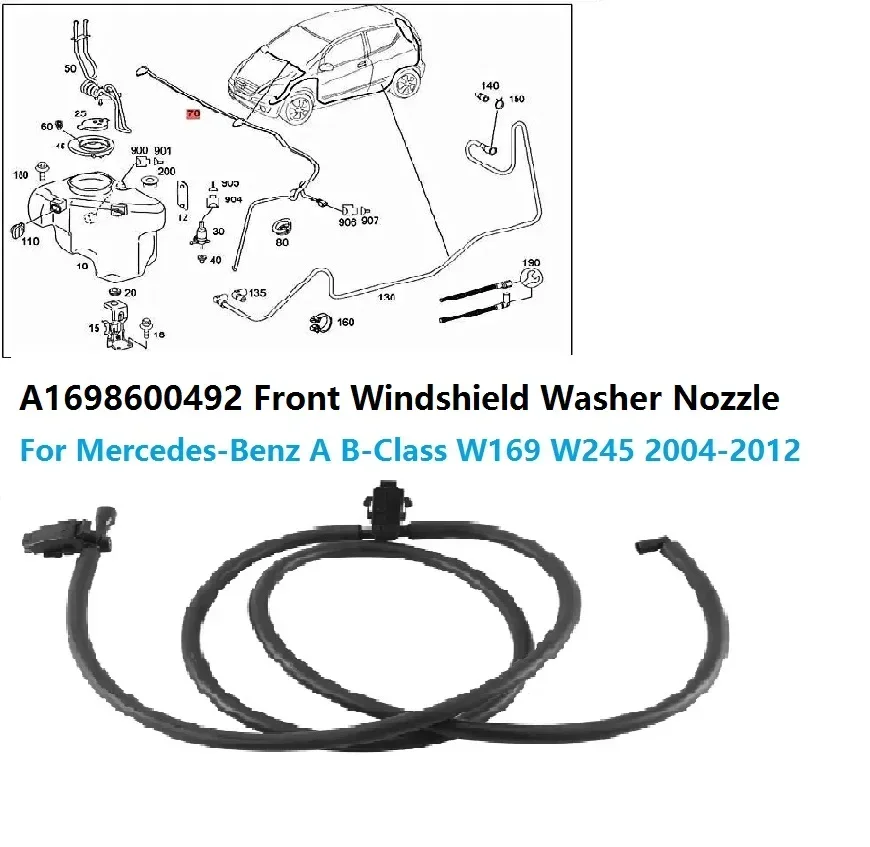 Mercedes-Benz A B-Class W169 W245 2004-2012 car windshield clip Car Front Windshield Washer Nozzle Jet Hose Windscreen Jet No Heated A1698600492