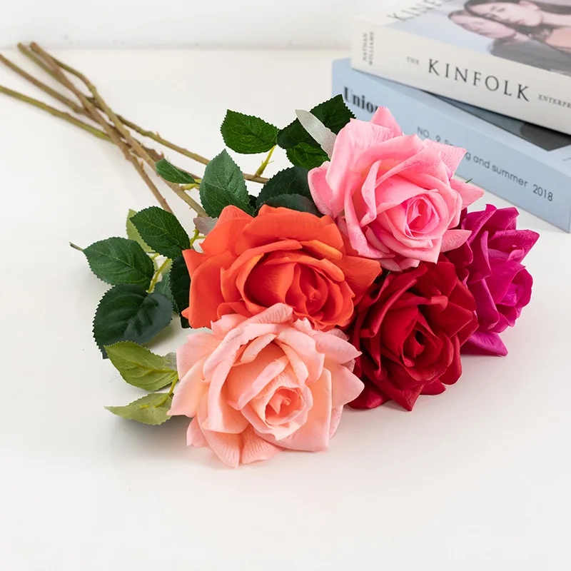 

4Pc High-end Feel Moisturizing Rose Artificial Flowers for Home Decoration Fake Roses Bridal Holding Bouquet Wedding Event Decor