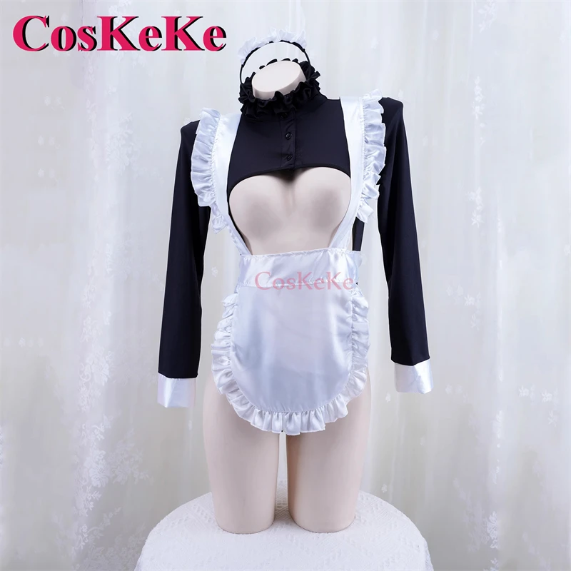 

CosKeKe High Fork Hollowed-Out Maid Set Cosplay Costume Sexy Long Sleeve Maid Uniform Women Halloween Party Role Play Clothing