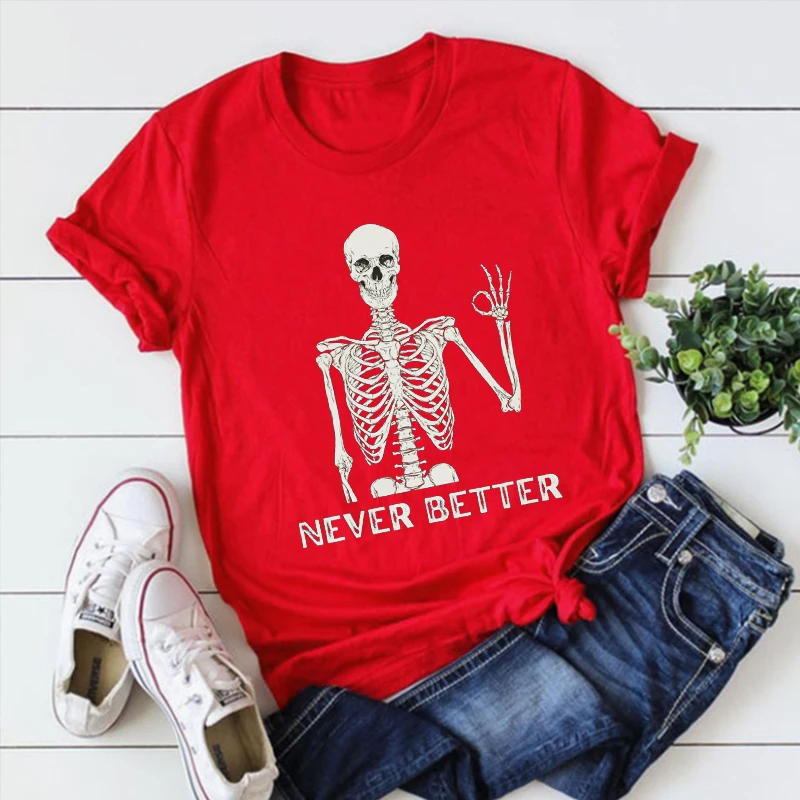 

Skeleton Shirt Never Better Skeleton T-shirt Skull Tee Dancing Skeleton Shirt Dead Crewneck Short Sleeve Shirt Summer Tops M