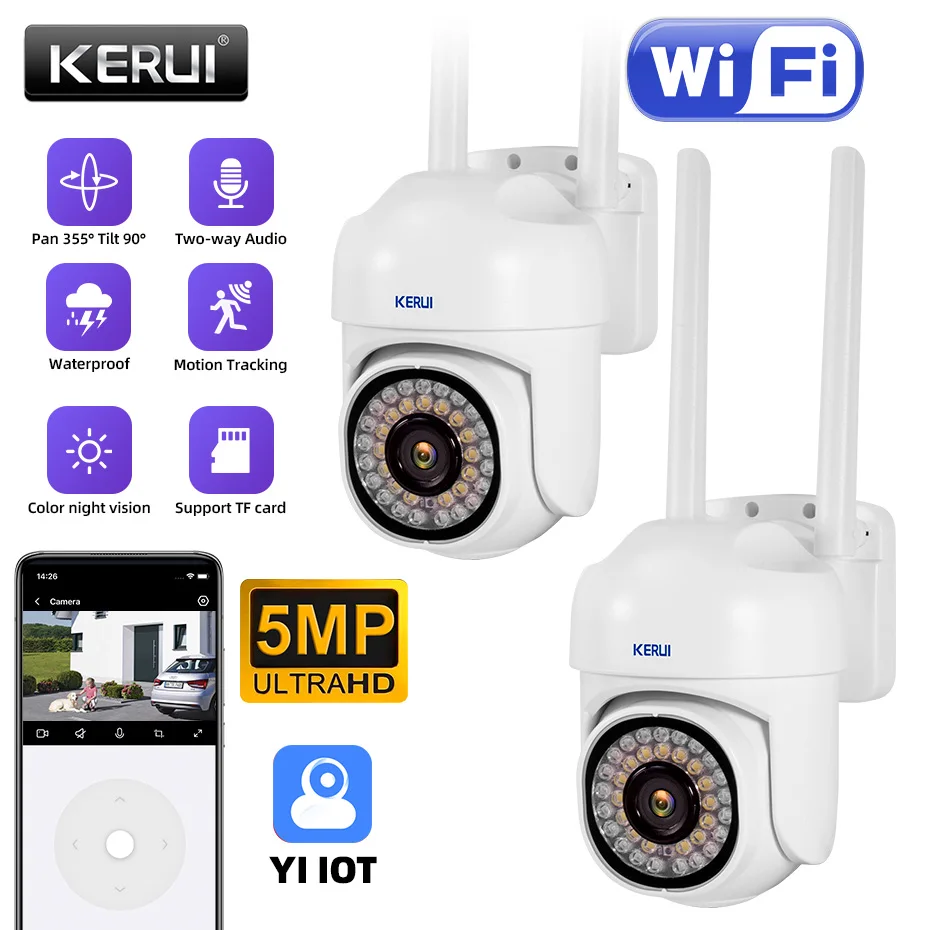 KERUI Security Camera Wireless Outdoor 5MP HD Home Night Vision Wifi CCTV Auto Tracking PTZ Camera Surveillance Monitor 2