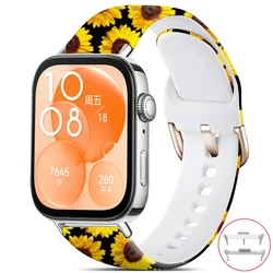 Silicone Smartwatch Wristband Replacement Strap - Huawei Fit3 Accessories - Huawei Fit 3 (Black Sunflower)
