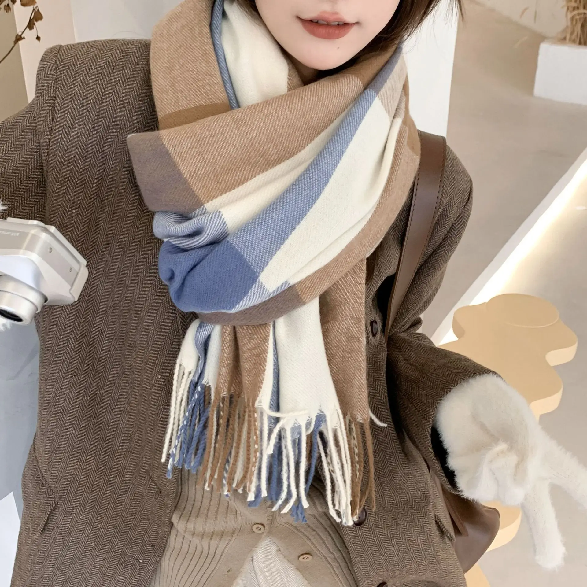 Winter Scarf for Women Student Cotton Cashmere Warm Colorful