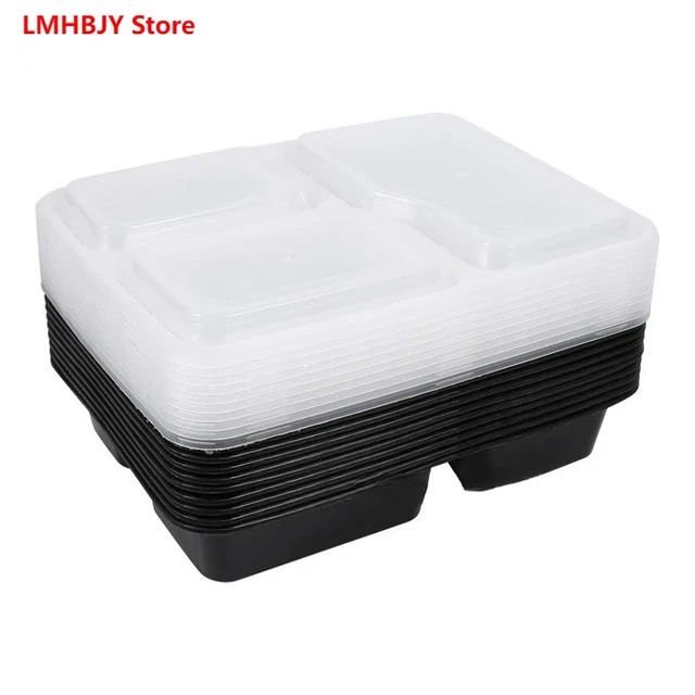 Plastic Reusable Bento Box Meal Storage Food Prep Lunch Box 3 Compartment  Reusable Microwavable Containers Home