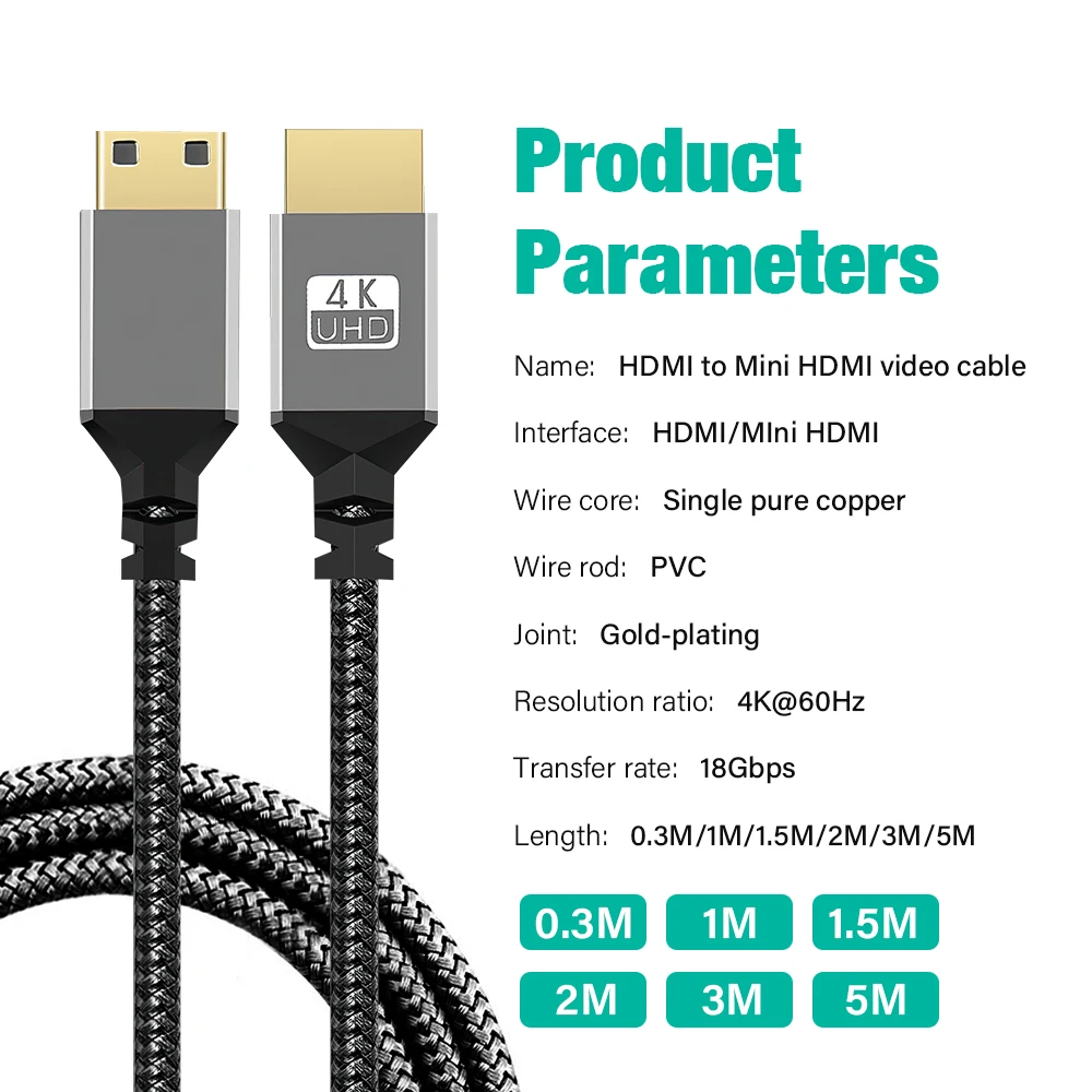 Ultra HD 4K High-Speed Mini HDMI to HDMI Bi-Directional Cable - Available in 2m, 3m, and 5m Lengths