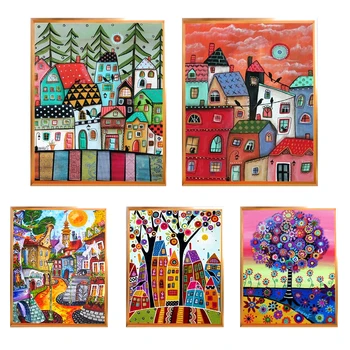 Meian 11/14CT broderie peinture maisons de dessins animés point de croix Kits DMC toile imprimée bricolage arts scéniques à la main décoration de la maison 1