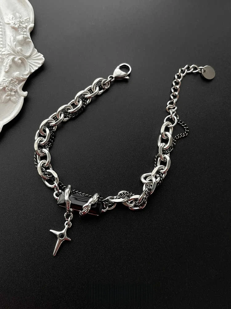 Bracelet Hip Hop Obsidian Star Bracelet For Men Women Punk Design Non-Fading Titanium Steel Luxury Charm Couple Jewelry Kpop Gift