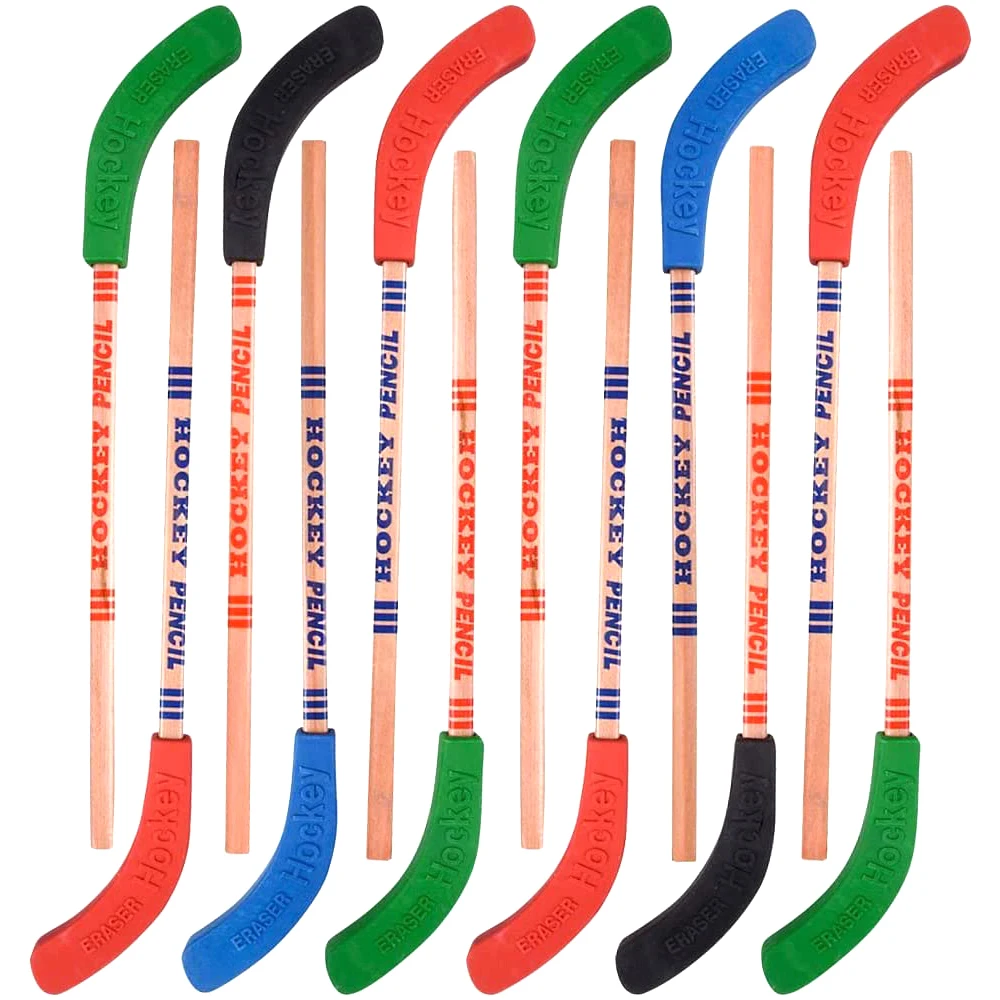 12Pcs Hockey Pencils 9 Inch Sports Pencil with Eraser Party Favors Sports Theme for Birthday Parties School Prizes Hockey Gifts