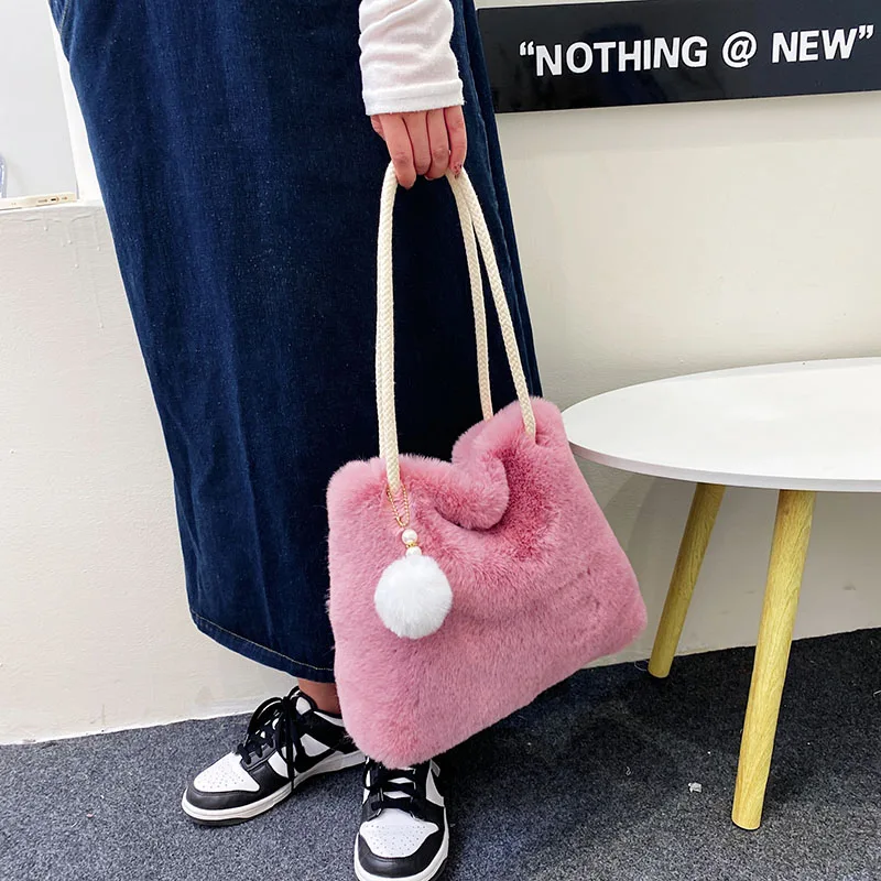 Fuzzy, Soft, Plush Minimalist Fluffy Hobo Bag, Y2K Baguette Bag, Vacation  Travel Purse For Women pink For Girls, Women, College Students, Rookies &  White-collar Workers For Work, Office, Commute, For Autumn 