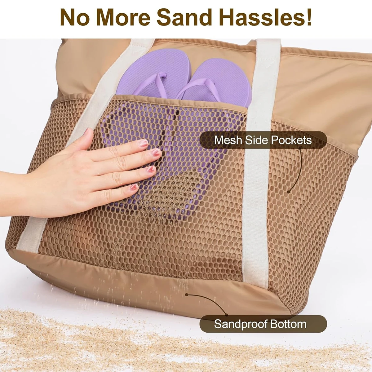 Beach bag, travel tote bag, sand-proof foldable handbag with