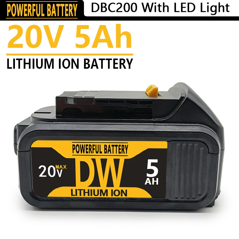 

100% Original for DeWalt 18V 20V 5000mAh Rechargeable Power Tool Battery, 18650 Lithium Battery DCB205 DCB204-2 20V DCB206