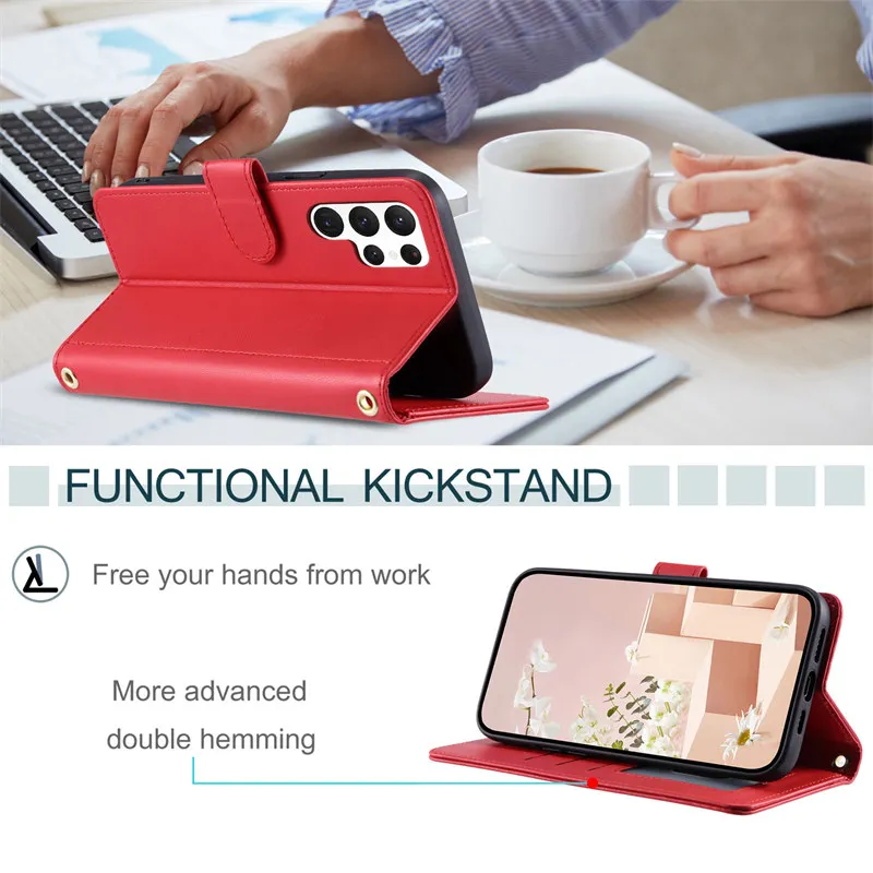 Premium Flip Leather Phone Case with Lanyard and Wallet Card Holder