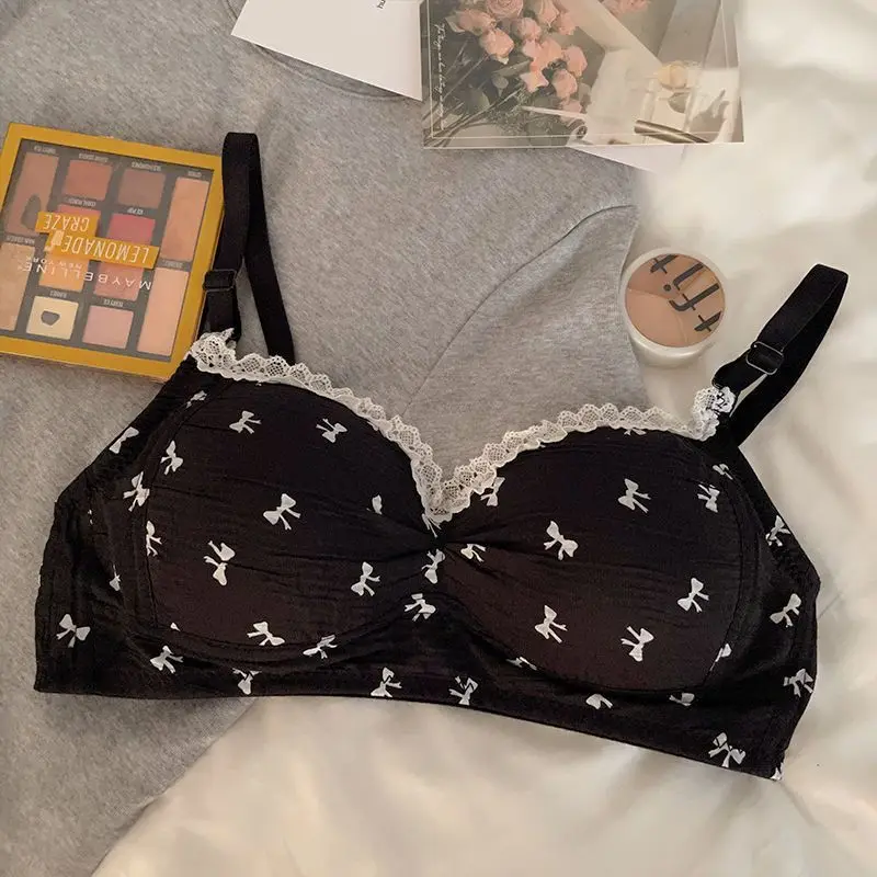 Sweet Bow Tie Underwear, Women's Small Bust, No Steel Ring, Lace Bubble, Japanese Style Anti-sagging, Thin and Breathable Bra 5