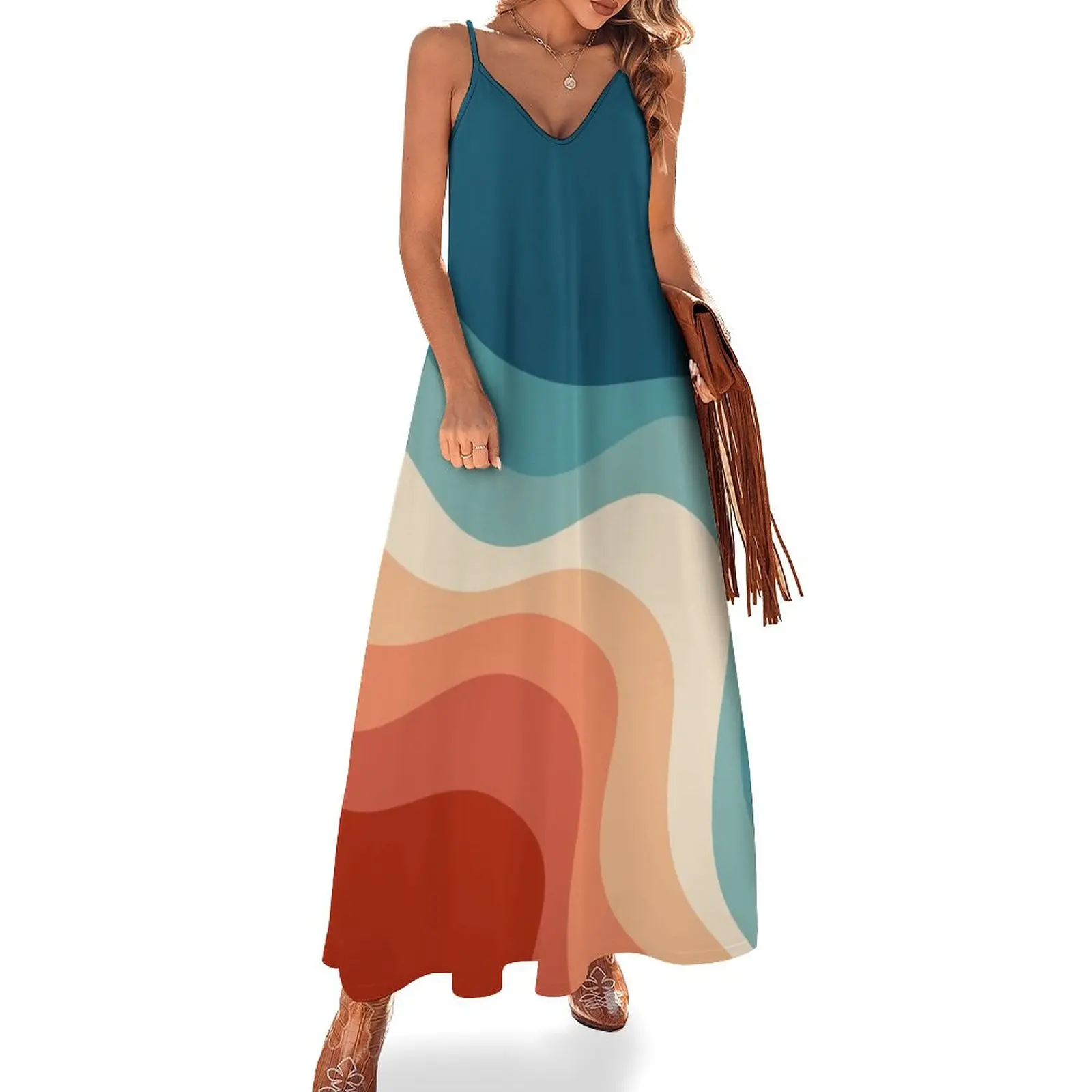 

Retro style waves Sleeveless Dress birthday dress for women luxury 2024 clothes