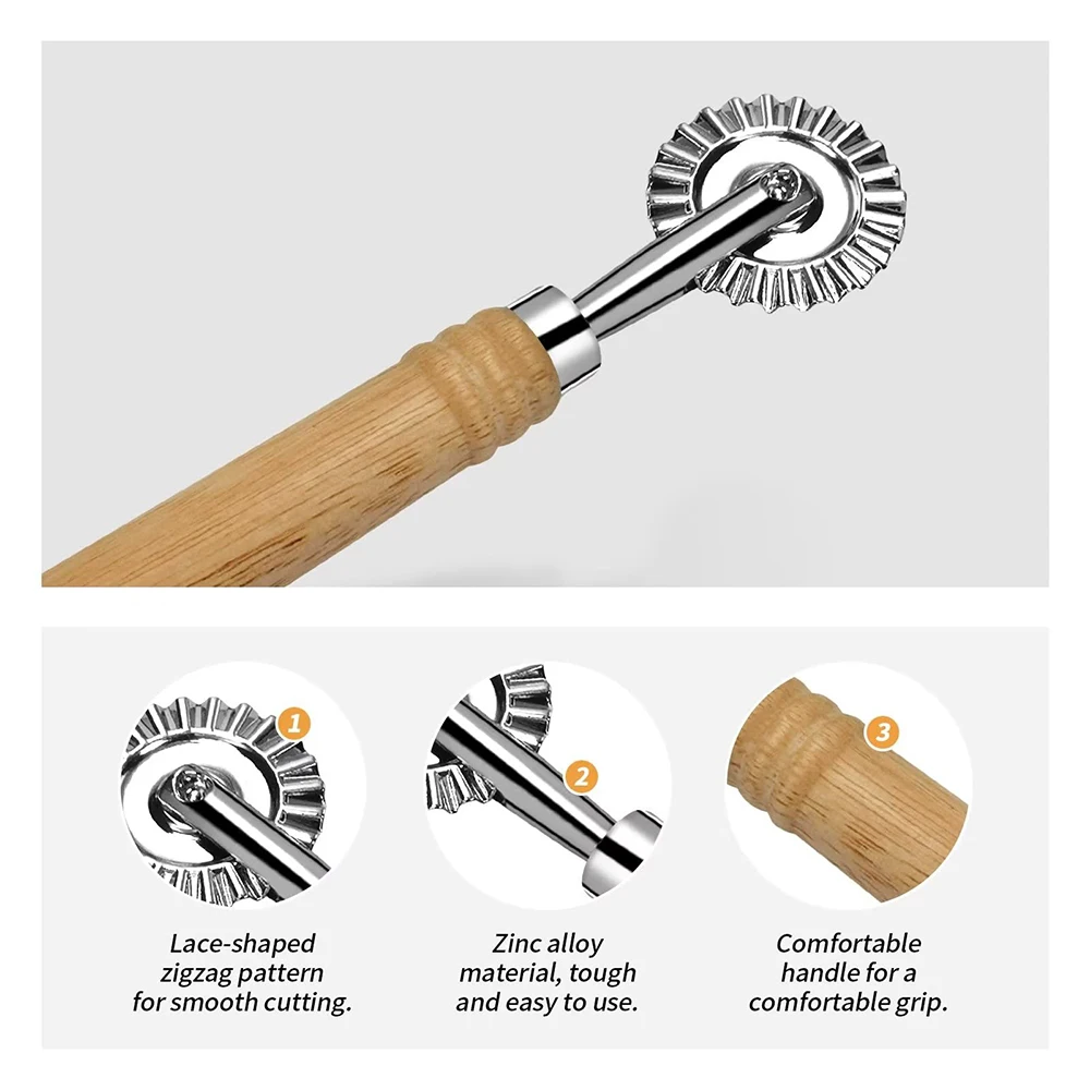 Baking Tool Dough Cookie Cutters Ravioli Cutter Wheel Pastry Wheel Cutters with Long Wooden Handle Cookie Press Embossing Mold Kitchen Baking Accessories