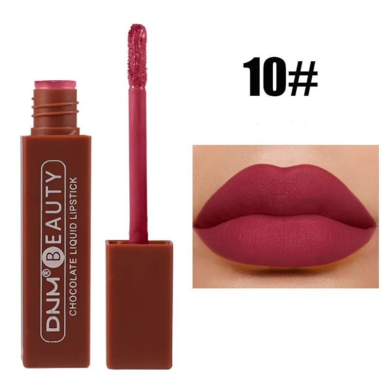 DNM Chocolate Matte Nude Liquid Lipstick Moisture Velvet Dark Red Lip Tint Lasting Non Stain Lipstick Makeup Lip Gloss Tint