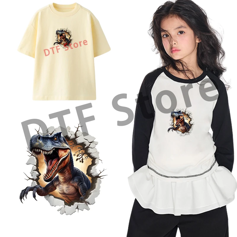 Dinosaurs break through holes and emerge from walls DTF Heat Transfer dtf heat transfer On Clothes iron on heat transfer Children's clothing
