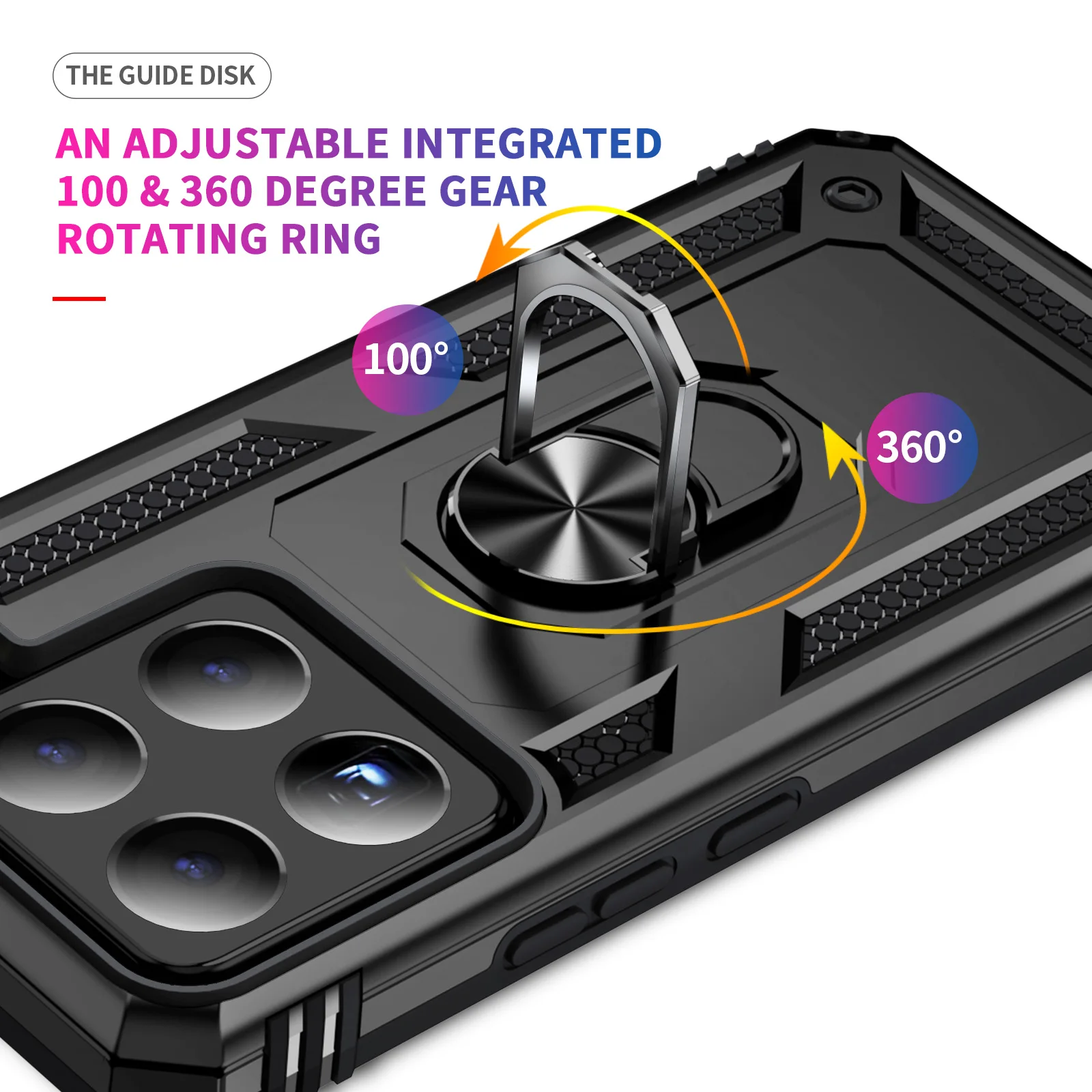 Shockproof Armor Phone Case with Ring Stand and Silicone Bumper