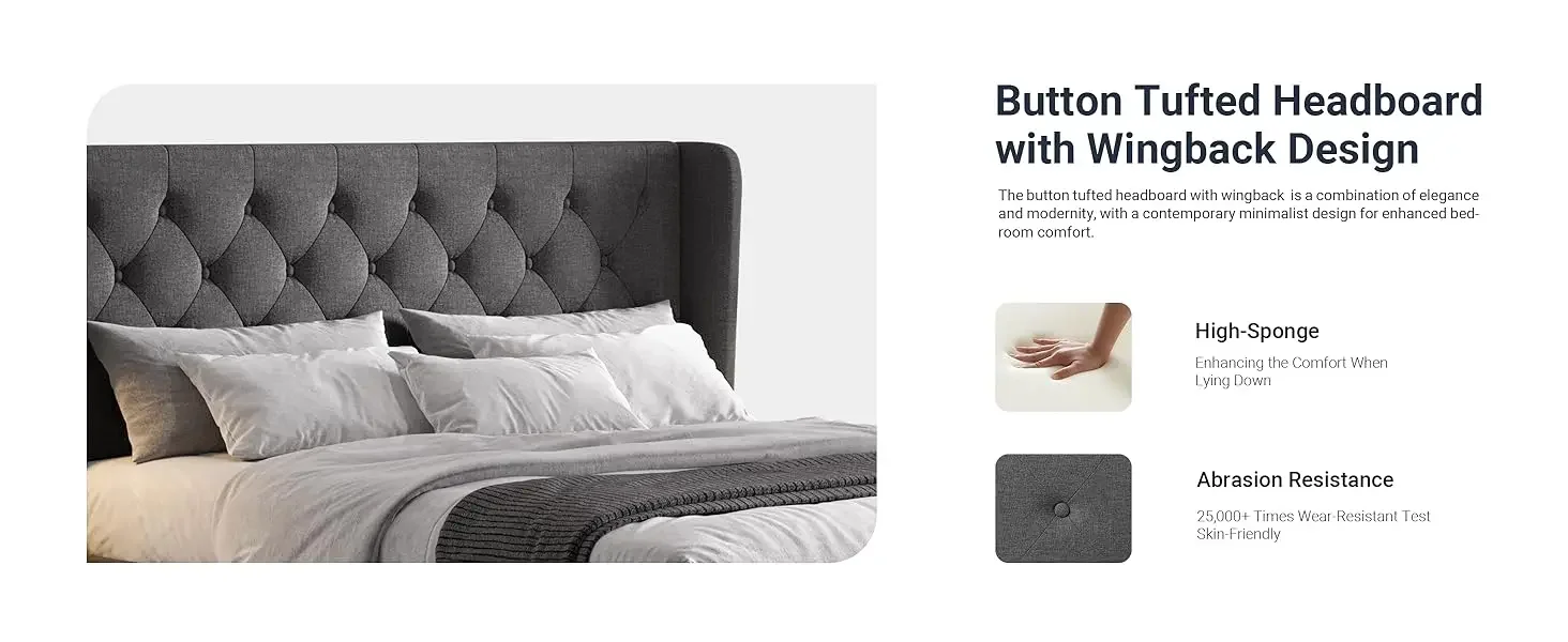 Button Tufted Headboard with Wingback Design