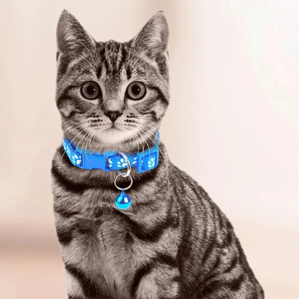 Pet Collar With Bell Cartoon Footprint Adjustable Safety Bell Ring Necklace Pet Accessories