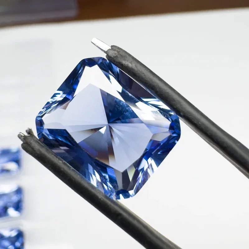 랩 그로운 사파이어 콘플라워 컬러 직사각형 모양 10x12mm 7캐럿 원석 DIY 반지 목걸이 주요 재료