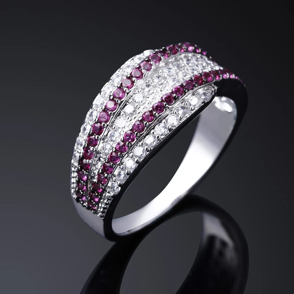 Big Discount Elegant Ruby+White Cubic Zircon Ring Real Rhodium Plating Pretty Jewelry For Women