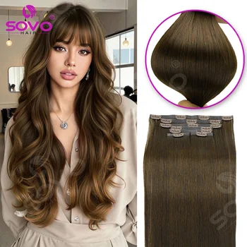 110G Tape PU Clip In Hair Premium Remy Clip In Human Hair Extensions 7pcs Clip-on Hair 14"-24" Balayage Ombre Mocha Brown Black 1