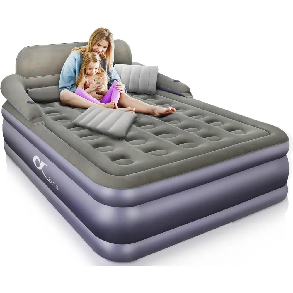 

Queen Air Mattress with Headboard, 3 Mins Quick Inflation/Deflation Inflatable Airbed, 20 Inches High Blow Up Bed