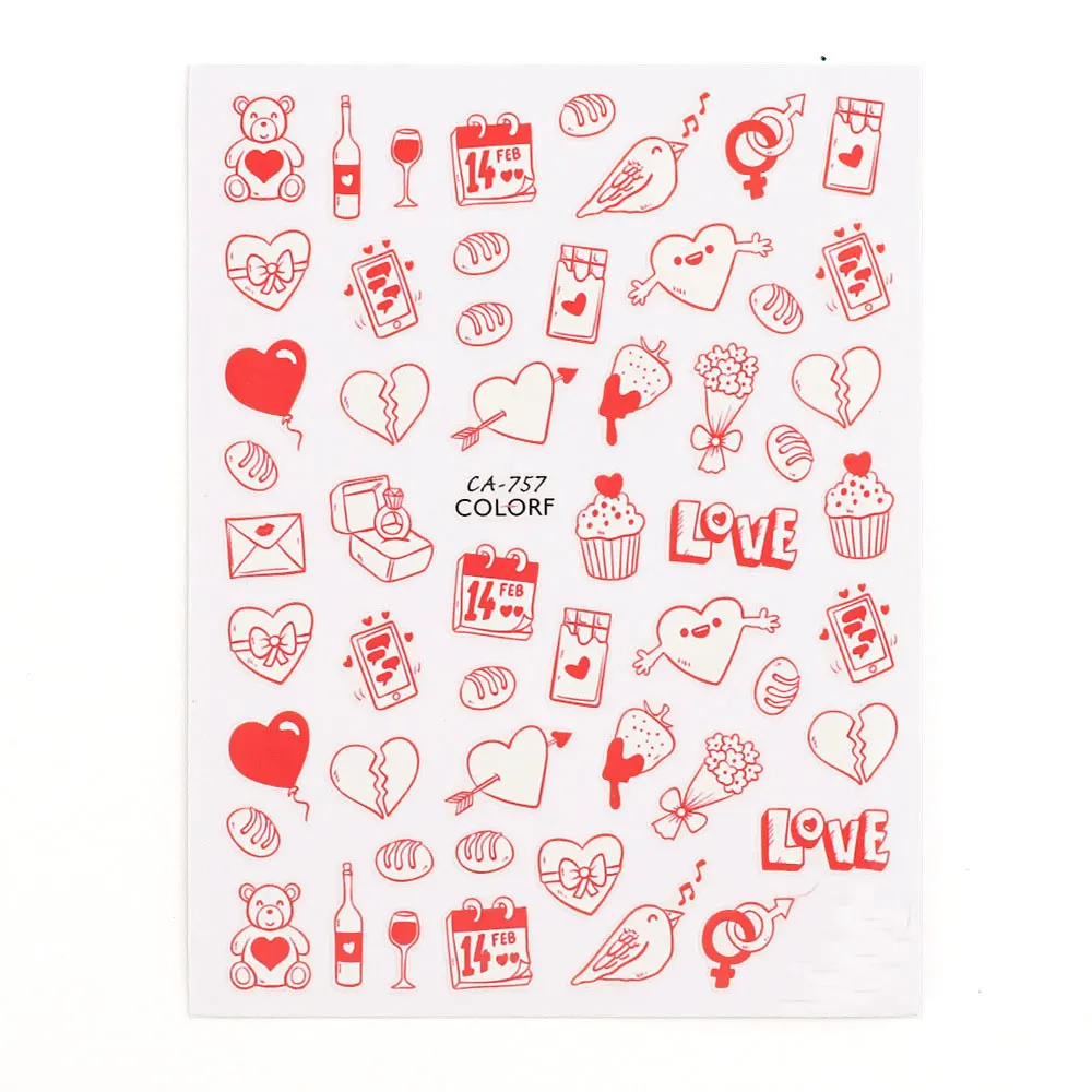 2pcs Valentine's Red Lips Nail Art Stickers Black White Lips Love Gift Nail Gel UV Stickers Cartoon 3D DIY Nail Art Decorations 4