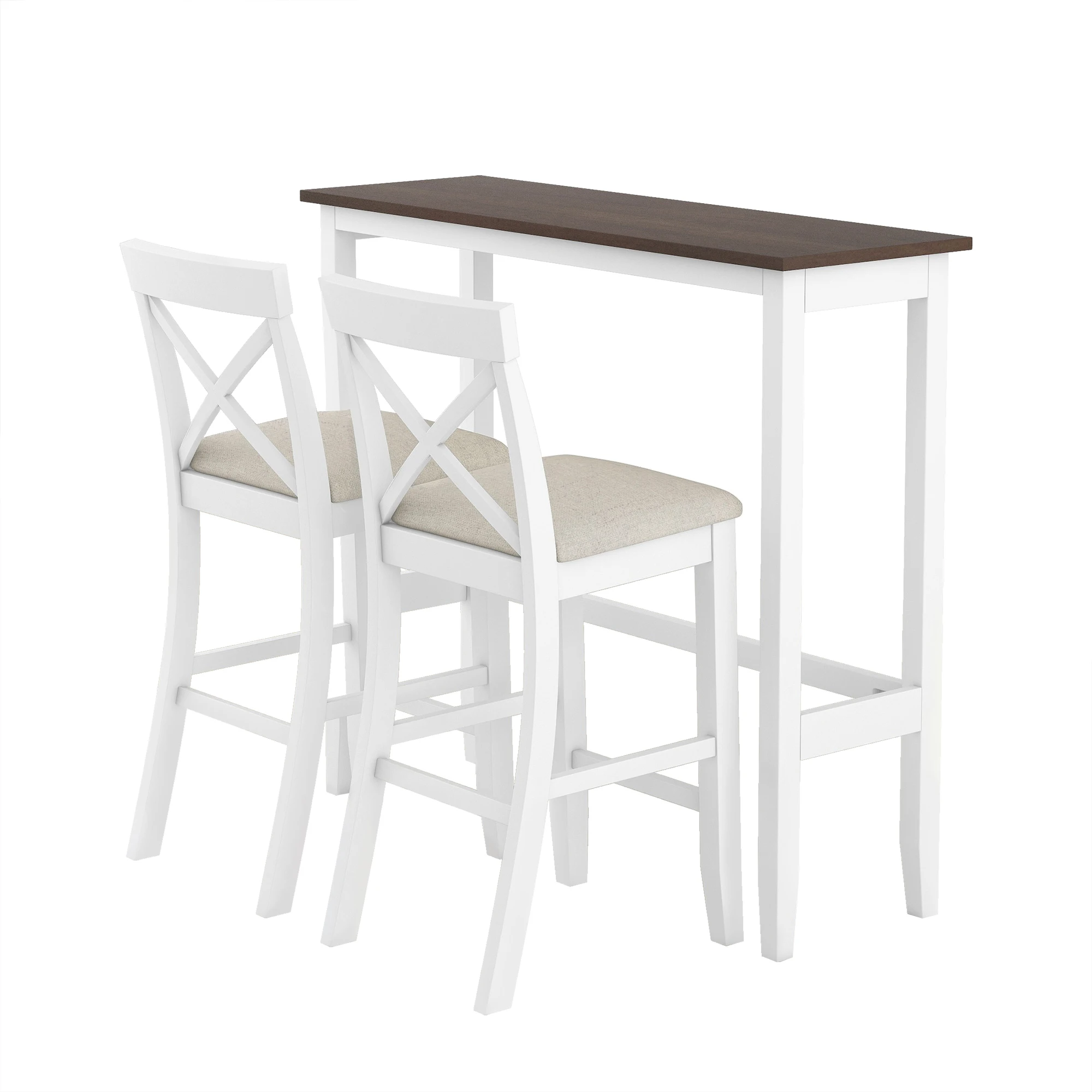 

Farmhouse 48"Rectangular Wood Bar Height Dining Set Kitchen Breakfast Nook with 2 Chairs for Small Places,Cherry+White