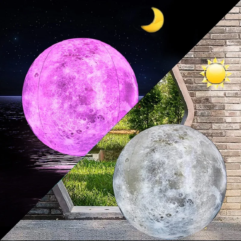 כדור תאורה מתנפח בצבע LED עם שלט מרחוק בצורת ירח, מתאים לשחייה בחוץ ובבריכה