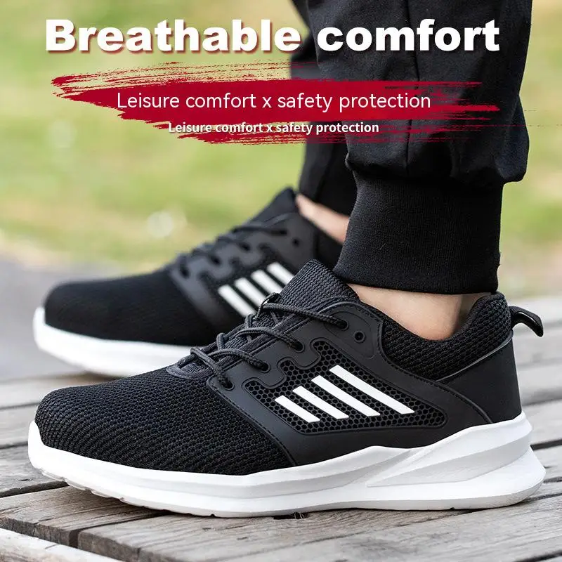 Uni Summer Light Breathable Sneaker For Men Women Black Mess Safety Shoes Puncture Proof Platform Casual Shoes