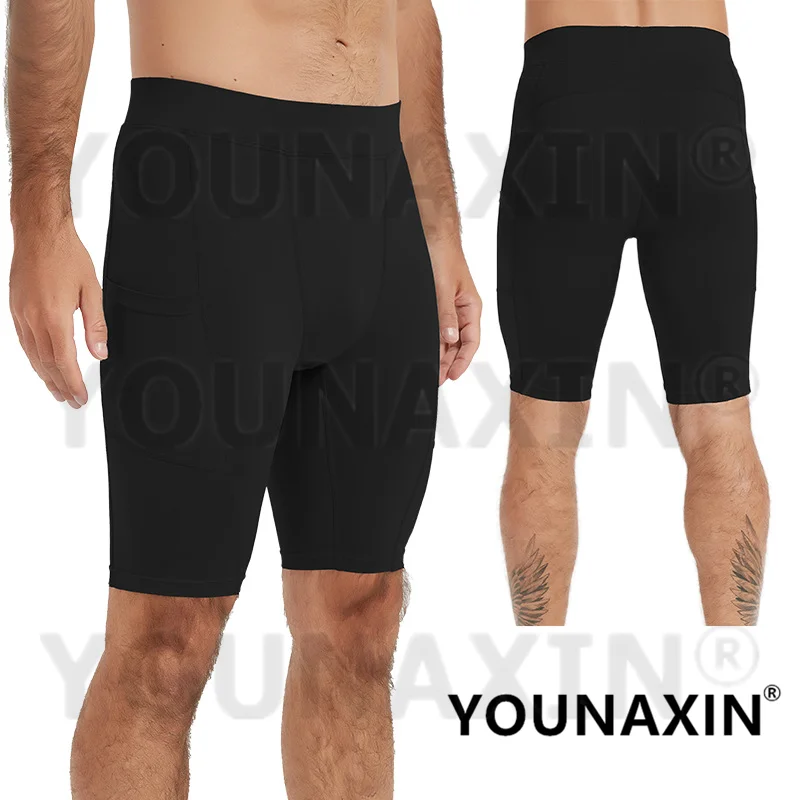 Men's Running Yoga Sports Shorts With Pocket Leggings Skinny Tight Pants Bodybuilding Gyms Training Fitness Bottom Quick Dry