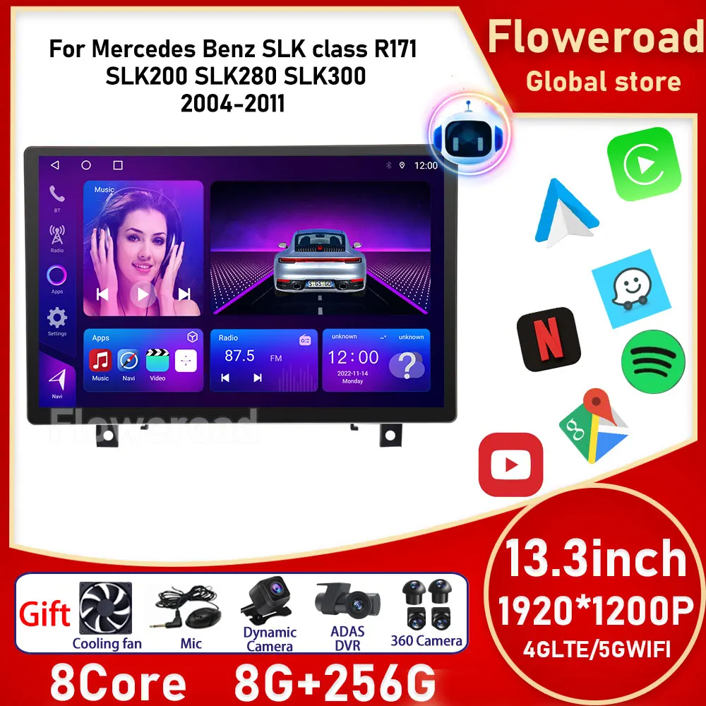 

13.3" INCH Android For Mercedes Benz SLK class R171 SLK200 SLK280 SLK300 2004 - 2011 Car Radio GPS navigation Multimedia Player
