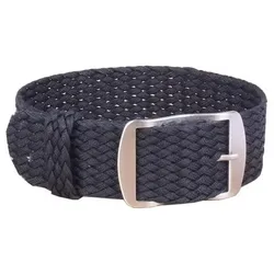 Solid Color Perlon Woven Nylon Watch Strap - Black or Blue - 22mm (Black)